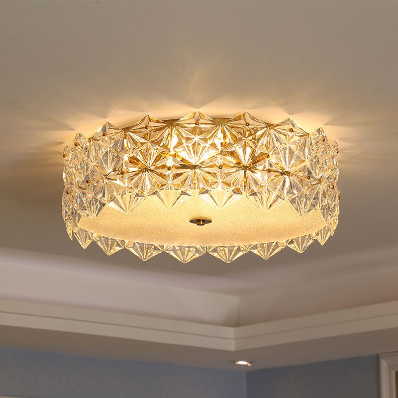 Tambour contemporain Cébullition de la lumière Snowflake Crystal Living Room Flushmount Ceiling Light in Clear