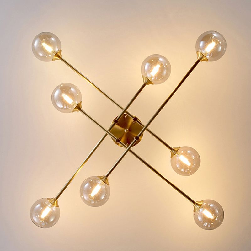 Modern Style Sputnik Shape Flush Mount Metal Ceiling Light in Gold for Living Room