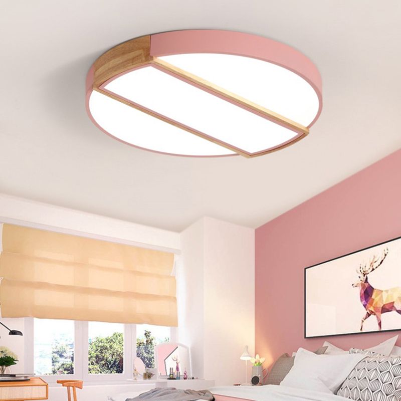 Macaron Style Round Flush Mount Light Acrylic LED Integrated Ceiling Light in Grey/White/Pink/Green for Living Room