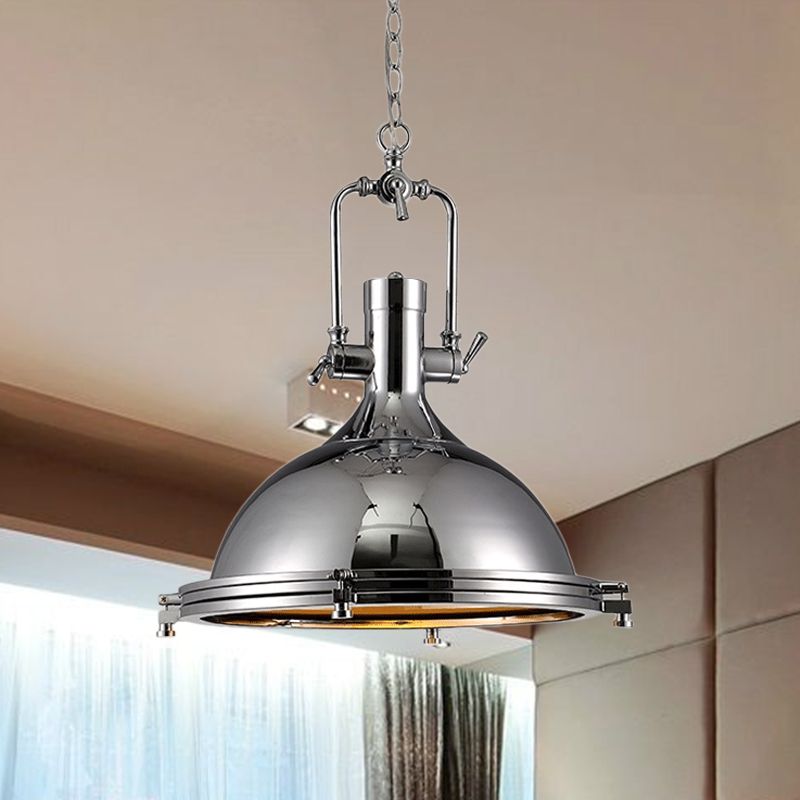 Nickel Finish Domed Pendant Light Industrial Metallic 1 Bulb Kitchen Hanging Lamp with Swivel Joint