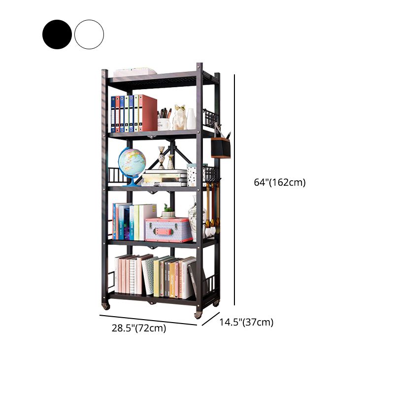 Foldable Bookcase Open Back Bookshelf with Casters for Study Room Office