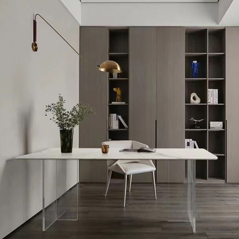 Modern Style White Stone Table Rectangle Dining Table for Kitchen