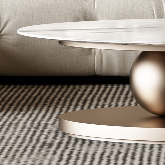 Glam Slate Pedestal Coffee Table Oval White Coffee Table Set