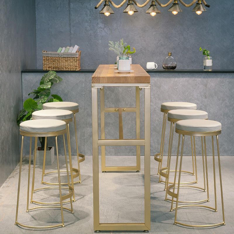 Modern Bar-height Table Solid Wood Top Bistro Pub Table with Gold Base