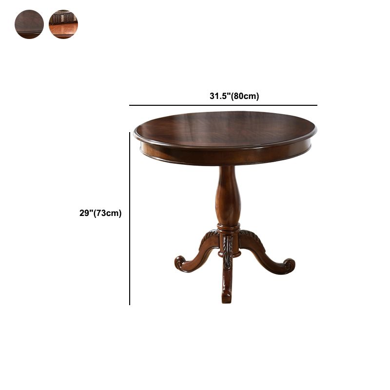 Traditional Solid Wood Round End Table Pedestal Sofa Side Accent Table in Brown