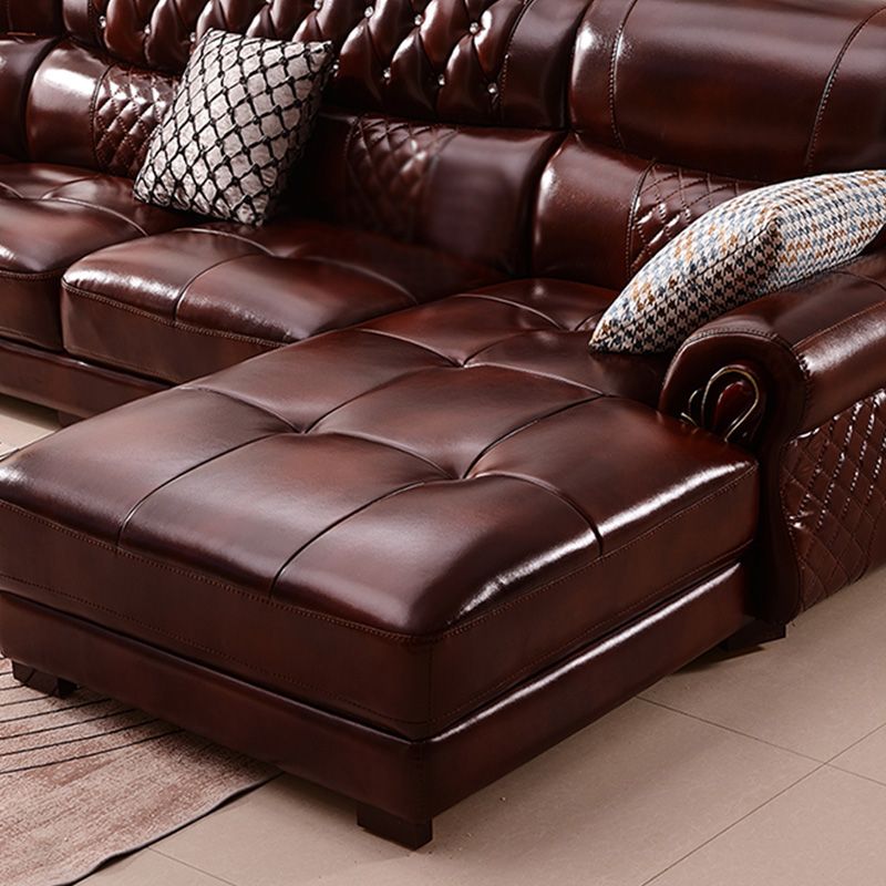 Genuine Leather Rolled Arm Sectional 36.22"High Camel Back Sofa, Dark Brown