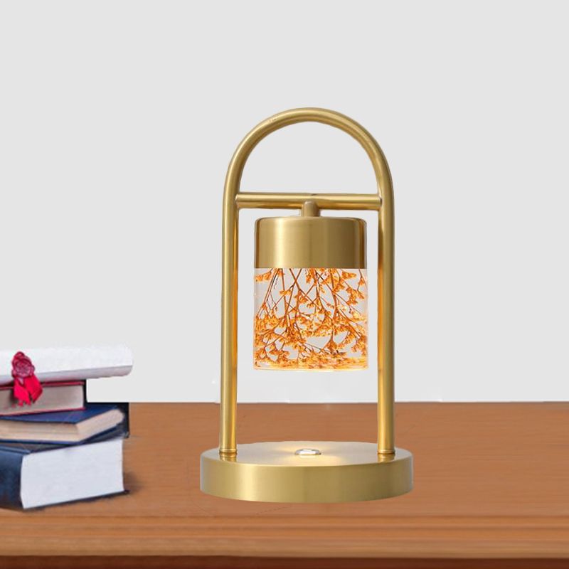 Lampe de table de colonne en or simplicité clair de bureau à LED en verre transparent avec cadre en métal en forme de U