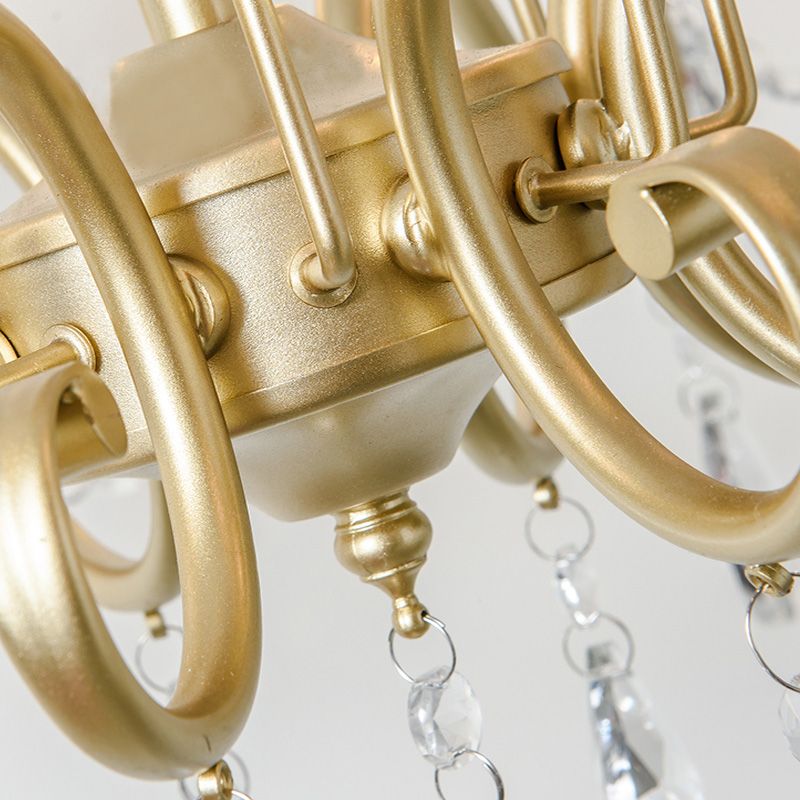 Frosted Gold French Style Chandelier Light with Candlestick Metal Multi Light Pendant with Clear Crystal
