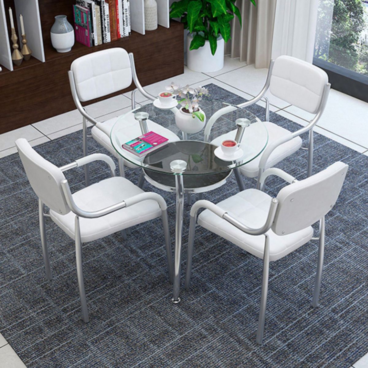 Moderner runder Esszimmertisch Temperierter Glas mit 3 Beinen für Esszimmer