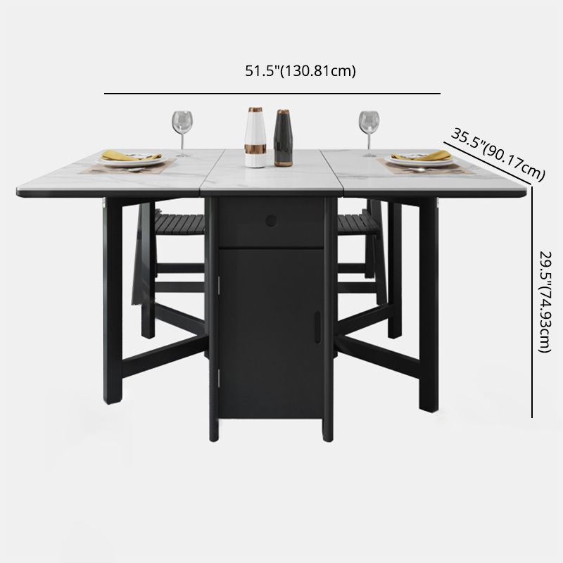 Contemporary Style Sintered Stone Dining Table with White Removable Leaf and Trestle Base