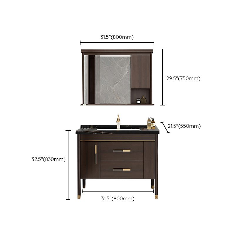 Wood Frame Bathroom Vanity Drawers Single Sink Rectangle Freestanding Vanity with Mirror