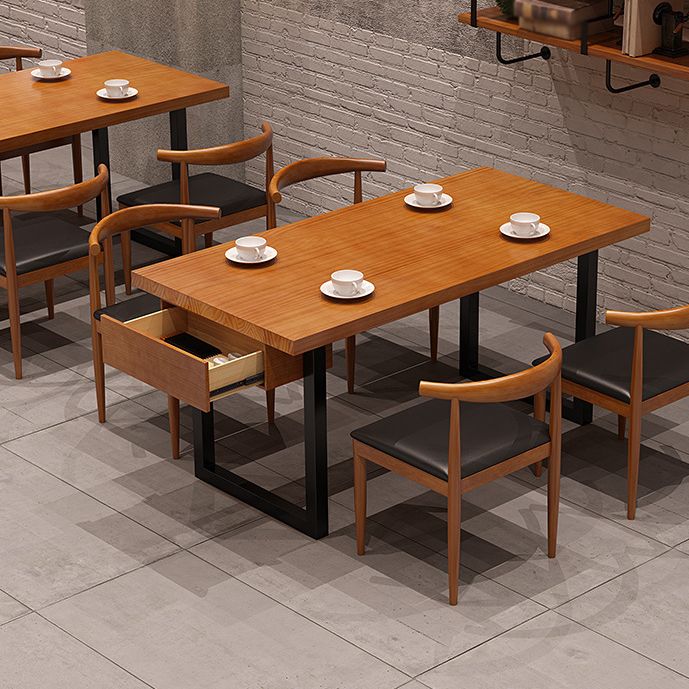 Industrial Wood Double Pedestal Dining Table Natural Rectangle Table