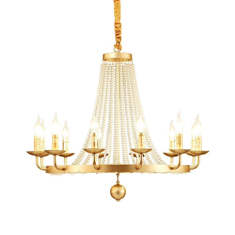 Metal Chandelier Candelabra Retro Ceiling Pendant Light with Flared Crystal Strand