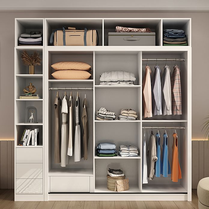 Sliding Door Wardrobe Closet White Wood Wardrobe Armoire with Shelves