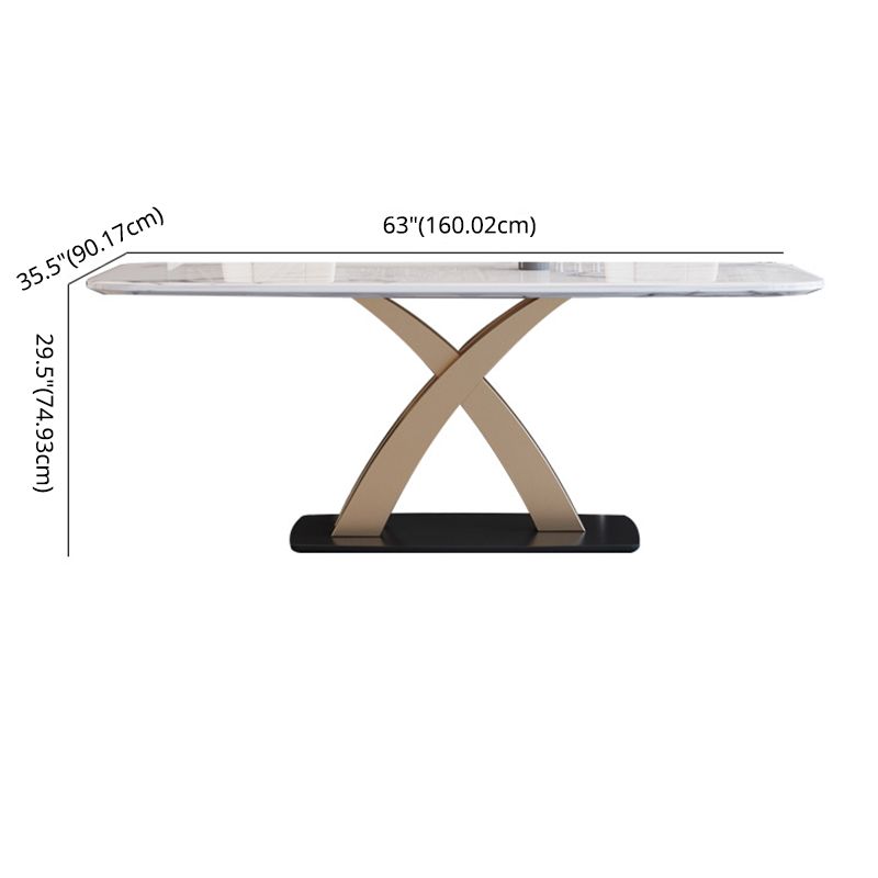 Contemporary Dining Room Set Metal Frame White Slate Rectangular Dining Table Set for Home