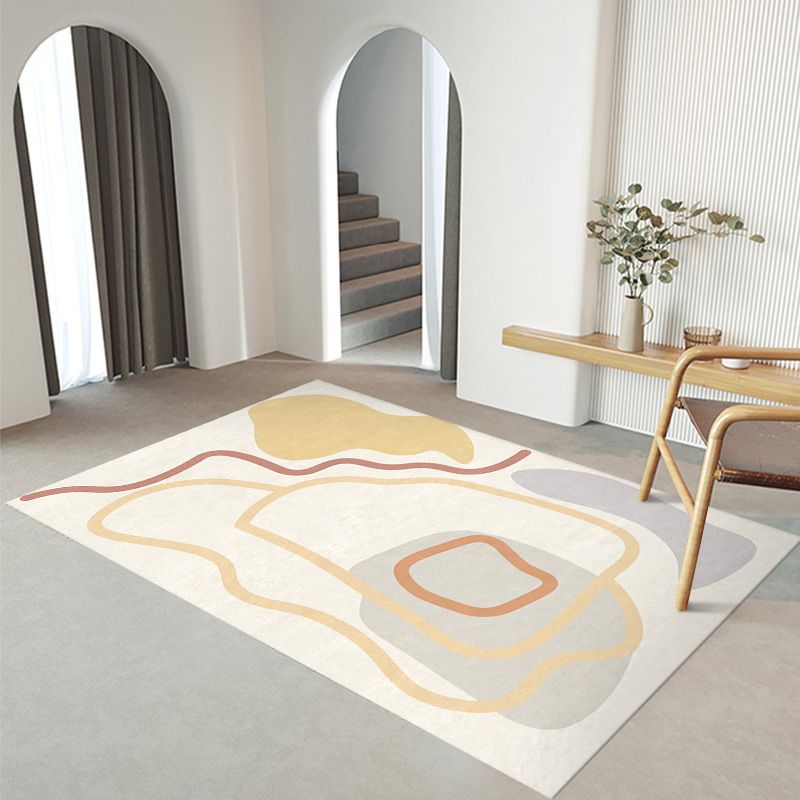 Nordic Color Block Rug Polyester Washable Carpet with Anti-Slip Backing Rug