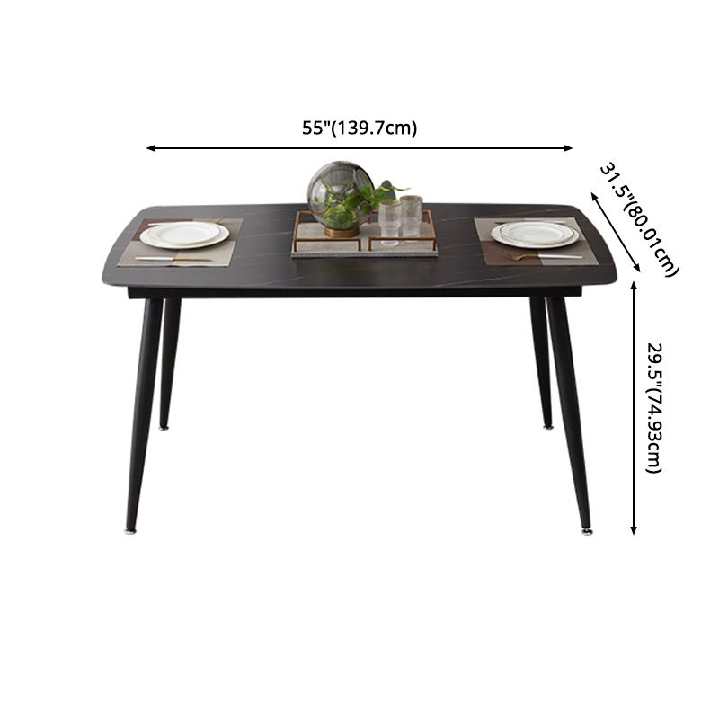 Modern Sintered Stone Black Dining Table Set with Rectangle Table and 4 Legs Base Home Dining Set