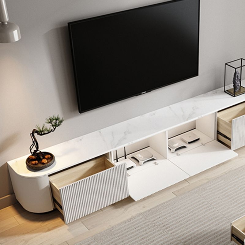 Modern White TV Media Stand 16" W Enclosed Storage Stone TV Stand with Drawers