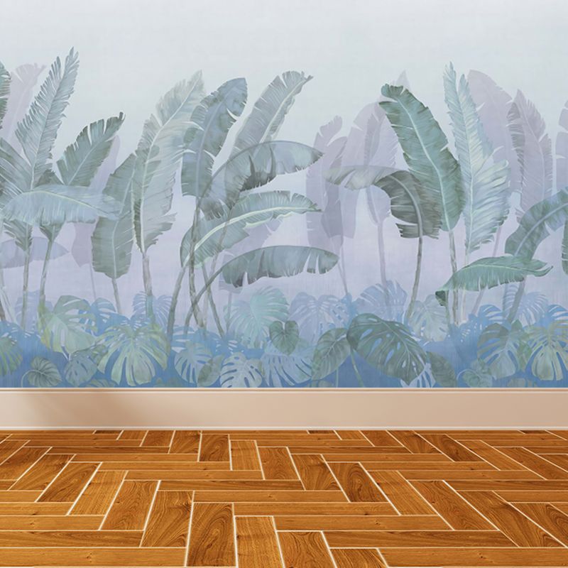 Full Size Banana Leaves Mural Wallpaper Tropical Foggy Landscape Wall Art in Green