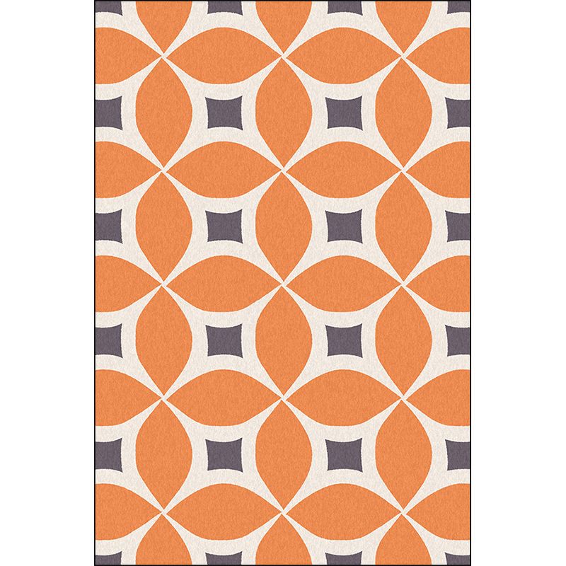Unique Geometric Pattern Rug Orange and Blue Modern Rug Polyester Washable Anti-Slip Backing Area Rug for Living Room