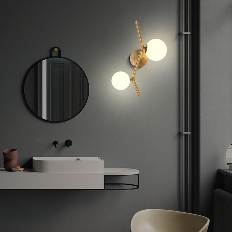 Glass Ball Shape Sconce Light Modern-Style 2 Lights Wall Light Fixtures in Gold
