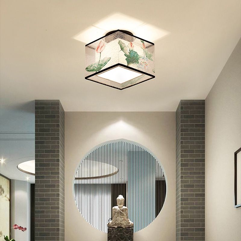 Single Head Flush Lamp Chinese Stijl Stof Flush Plafond Licht voor woonkamer