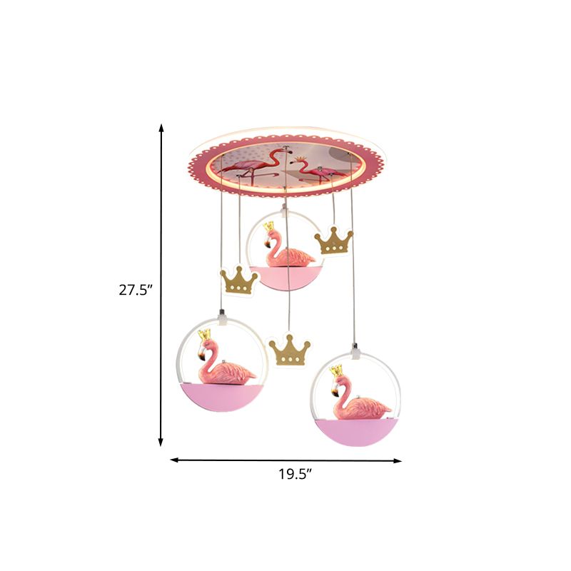 Flamingo Prince Flush Mount Lighting Cartoon Acrylic Pink LED Ceiling Flush Light with Drapes