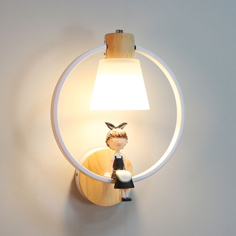 Modern Kids Wall Sconce Geometric Shape Metal Wall Light with Glass Shade for Bedroom