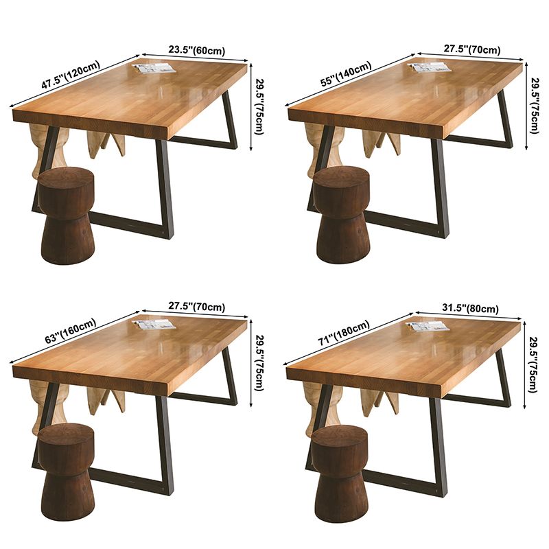 Solid Wood Industrial Dining Table Brown Rectangle Table with Sled Base for Home Use
