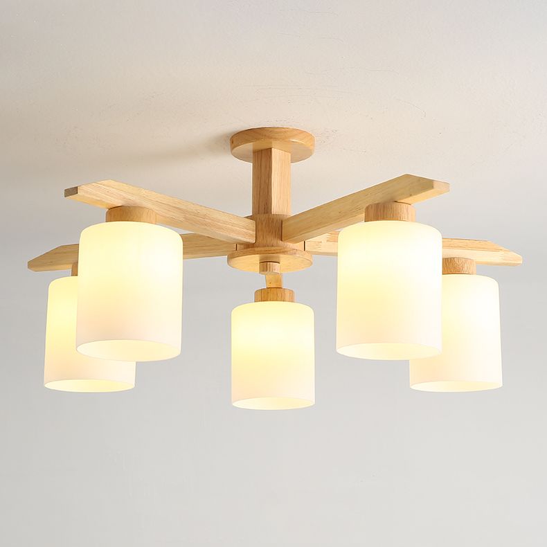 Plafonnier semi-encastré cylindrique en bois de style simple pour salon, beige