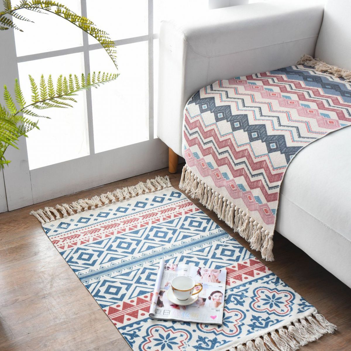 Bohemian Cotton Blend Area Capinet Retro Retro Intérieur Rapis de salon Tapis avec frange