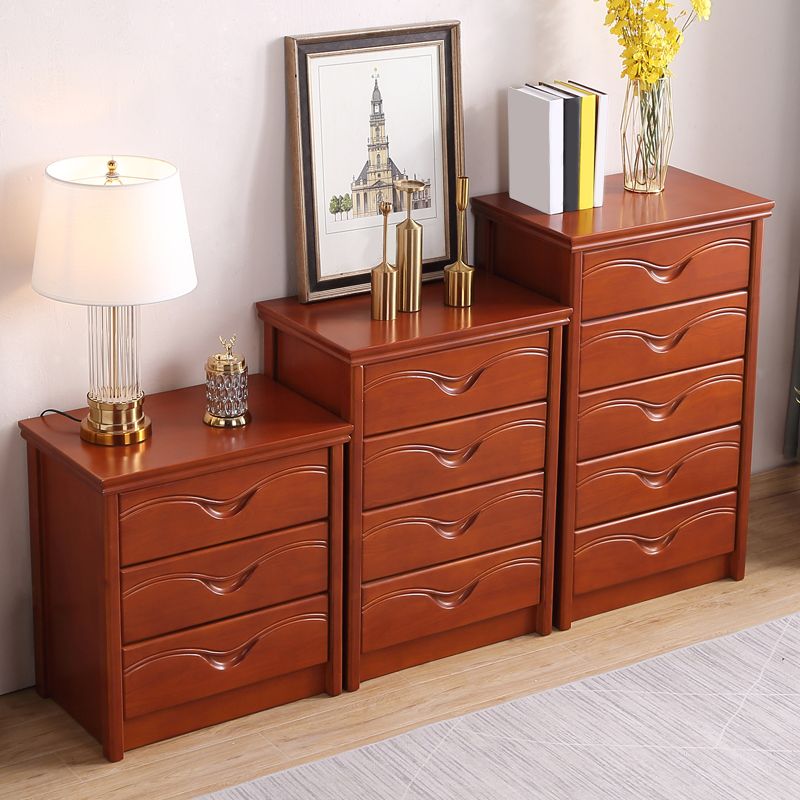 Mid-Century Modern Brown Accent Chest with Drawers Chest in Rubberwood