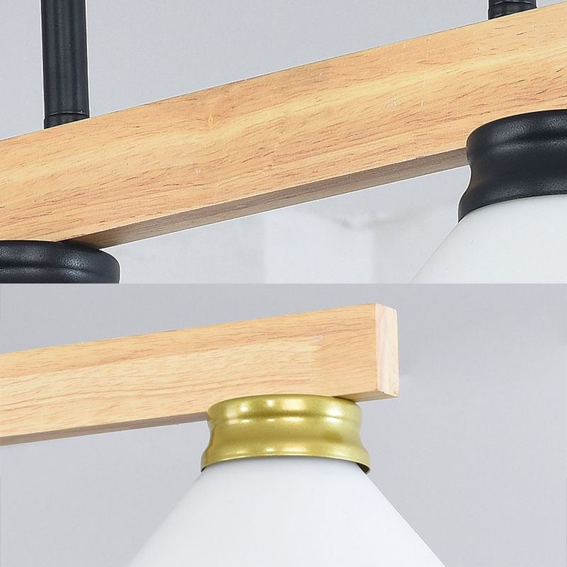 Cone Wood and Glass Island Ceiling Light Transitional Dining Room Island Light Fixtures