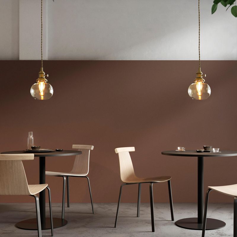 Lampada a sospensione di rame a 1 luce Lampada in vetro vintage Luce a sospensione per sala da pranzo