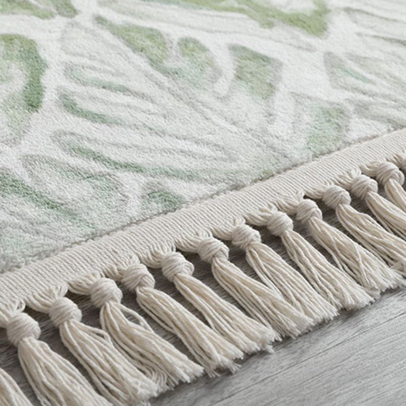 Round White Tone Modern Indoor Rug Polyester Floral Print Rug Non-Slip Backing Indoor Rug for Living Room