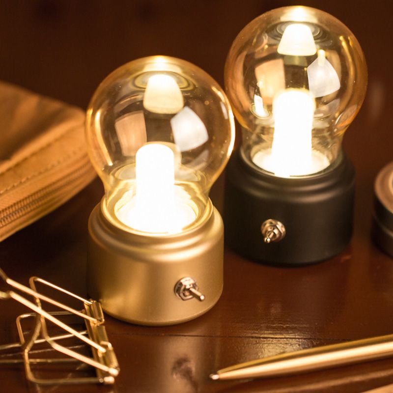 Lámpara de mesa de noche de vidrio de bombilla creativa lámpara LED Night -stand con base negra/dorada