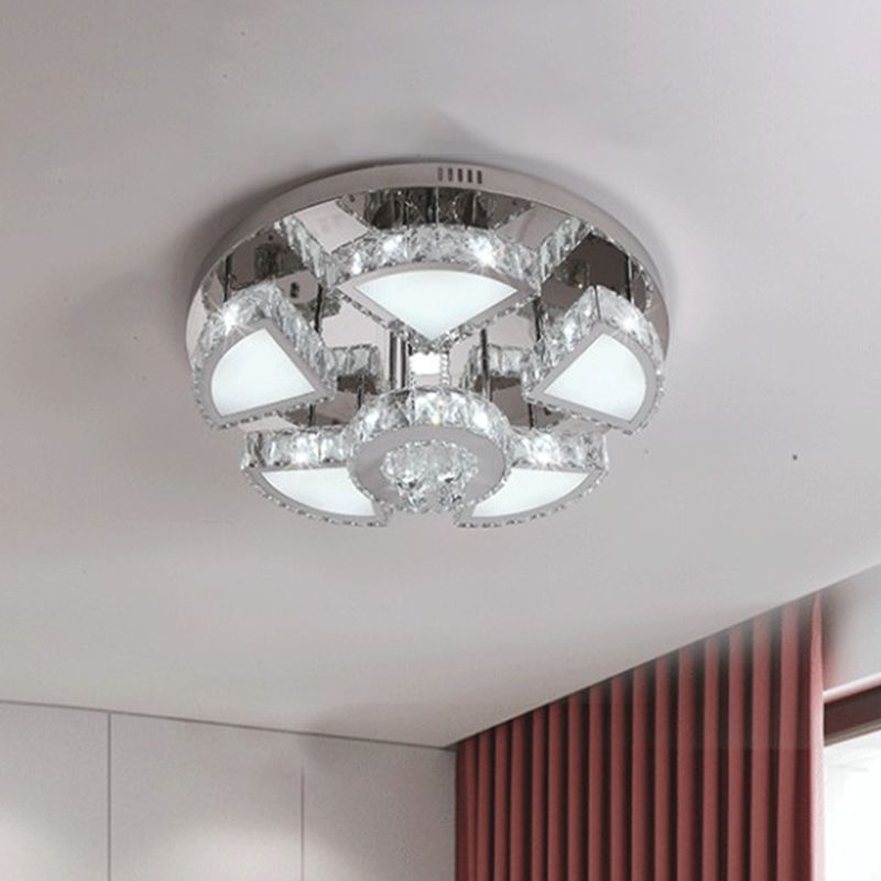 LED Flush Mount Spotlight Modernism Bedroom Ceiling Light with Waterfall Faceted Crystal Shade in Chrome, 24"/31.5" W