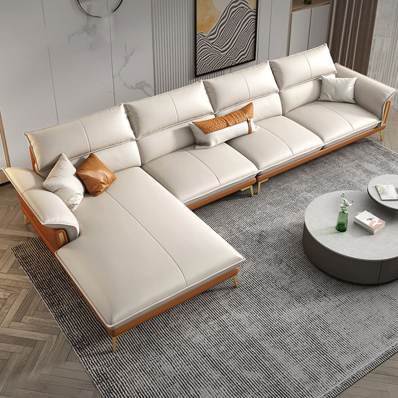 Glam Leather Living Room Seating Flared Arm Cushions White Settee