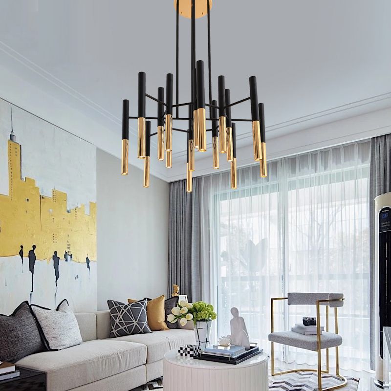 Postmodern Cylindrical Chandelier Metal Villa Lobby Hanging Light