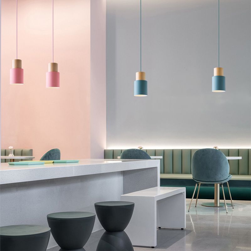 Modern Nordic Macaron Hanging Lamping Alluminio Cilindrico Light Penderant per spazi interni