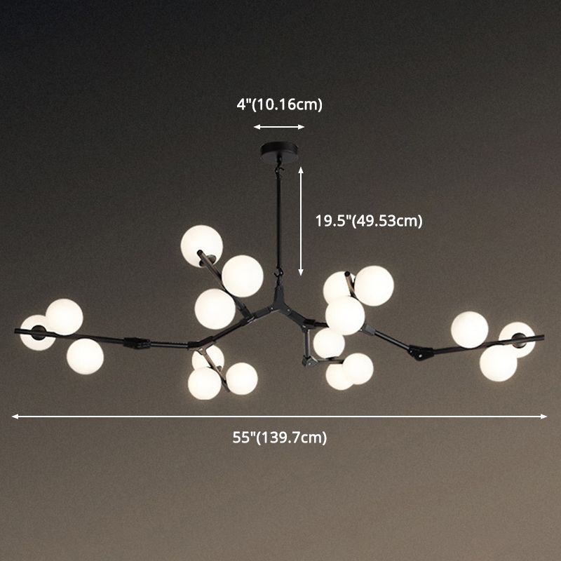 Sospensione di ramo albero luce minimalista in metallo sala da pranzo lampadario con sfera di vetro bianco