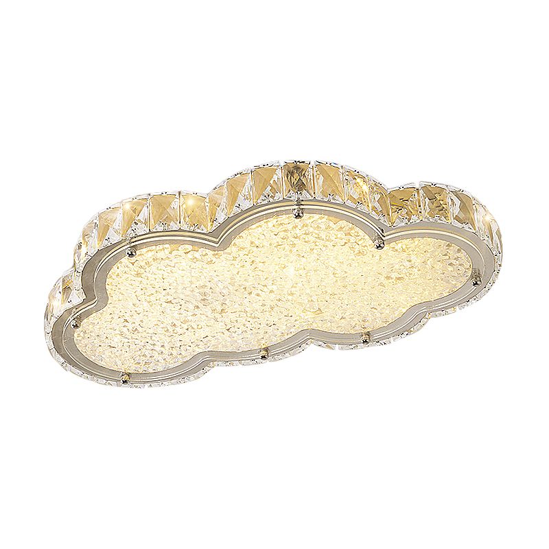 Crystal Block Cloud Ceiling Fixture Modernist 19.5"/25.5" W LED Flush Mount in Stainless-Steel, Warm/White Light