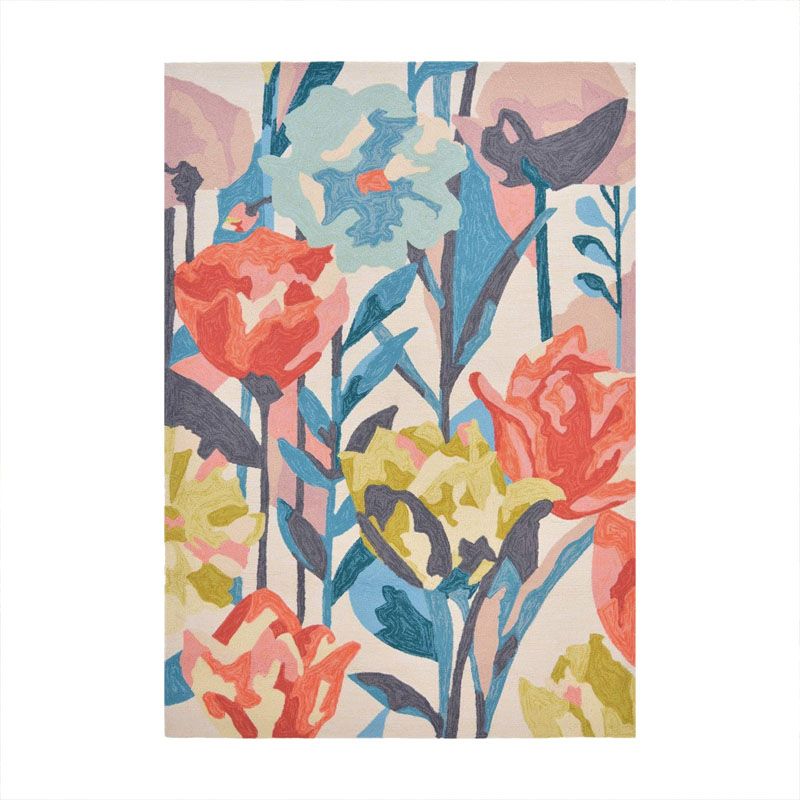 Artistical Modern Rug Blue Flower Rug Stain Resistant Rug for Living Room
