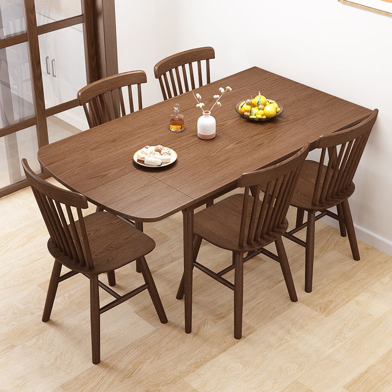 Table en bois en caoutchouc extensible dans la nature / noix Table rectangle moderne avec 4 jambes