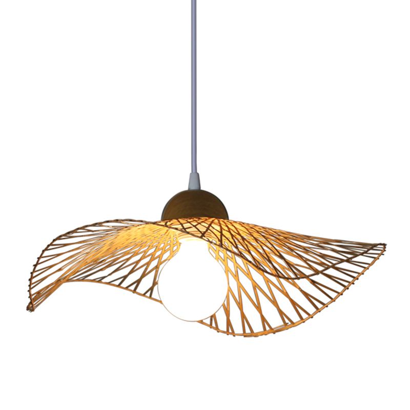 Japaner Stil Bambus gewebtes Anhänger Lampenfischer Hut Form Art Deco 1 Licht hängende Licht für das Restaurant