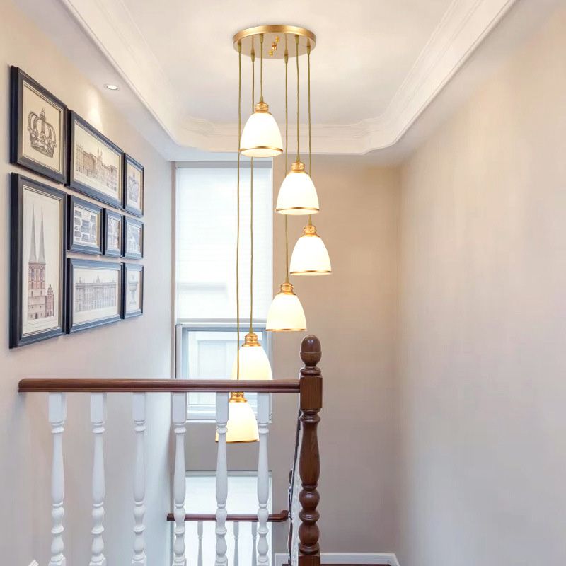 Duplex Cluster Pendant Light in Modern Luxury Style Wrought Iron Hanging Light with White Glass Shade
