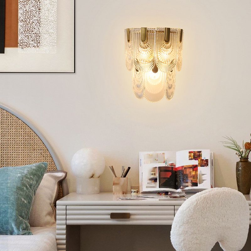 Glass Unique Shape Sconce Light Modern-Style 2 Lights Wall Light Fixtures in Gold