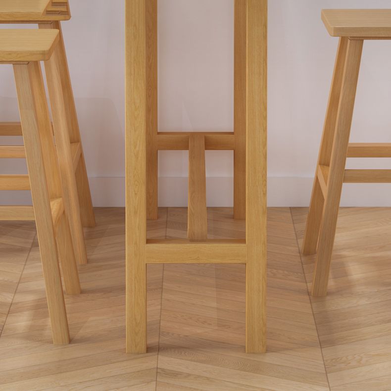 Natural Bar Table Set 1/4 Pieces Rectangle Solid Wood Counter Table Set
