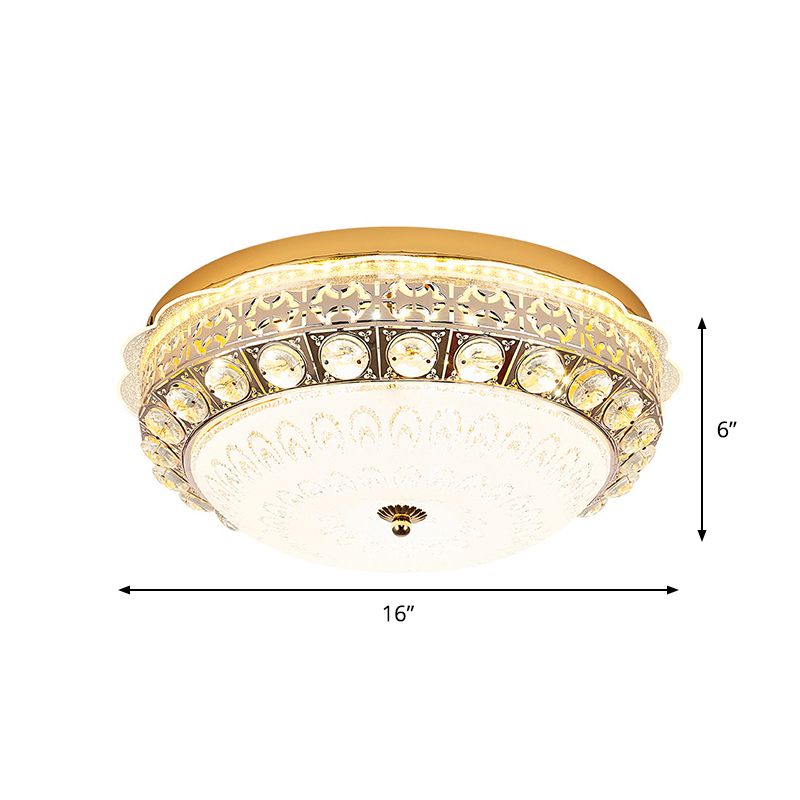 Crystal Bowl Flush Ceiling Light Classic Bedroom 16"/19.5" Wide LED Flush Mount Light Fixture in White