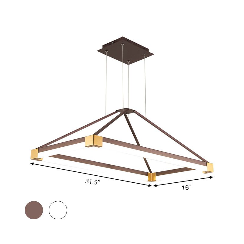 Metal Rectangle Chandelier Light Modernism White/Coffee 23.5"/31.5"/39" Wide LED Hanging Lamp Kit in Warm/White Light